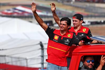 (L to R): Carlos Sainz Jr (ESP) Ferrari and team mate Charles Leclerc (MON) Ferrari on the drivers parade. Formula 1 World