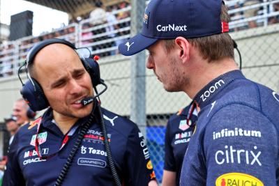 Max Verstappen (NLD) Red Bull Racing with Gianpiero Lambiase (ITA) Red Bull Racing Engineer on the grid. Formula 1 World