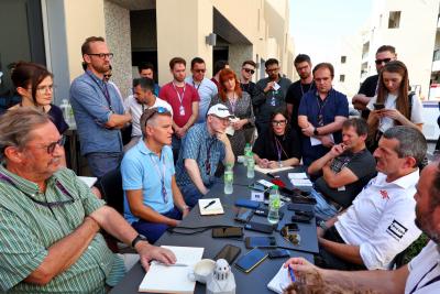 Guenther Steiner (ITA) Haas F1 Team Prinicipal with the media. Formula 1 World Championship, Rd 22, Abu Dhabi Grand Prix,