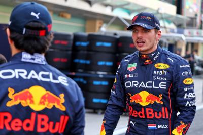 (L to R): Sergio Perez (MEX) Red Bull Racing with Max Verstappen (NLD) Red Bull Racing. Formula 1 World Championship, Rd