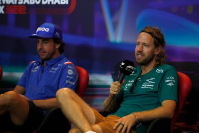 Sebastian Vettel (GER) Aston Martin F1 Team and Fernando Alonso (ESP) Alpine F1 Team in the FIA Press Conference. Formula