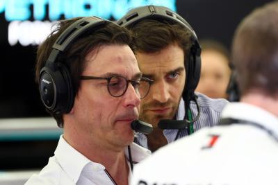 Toto Wolff (GER) Mercedes AMG F1 Shareholder and Executive Director with Jerome d'Ambrosio (BEL). Formula 1 Testing,