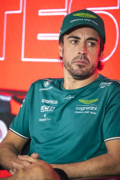 Fernando Alonso (ESP) Aston Martin F1 Team in the FIA Press Conference. Formula 1 Testing, Sakhir, Bahrain, Day Three.-