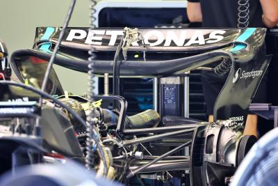 Mercedes AMG F1 W14 rear wing. Formula 1 World Championship, Rd 1, Bahrain Grand Prix, Sakhir, Bahrain, Preparation
