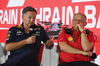 (L to R): Christian Horner (GBR) Red Bull Racing Team Principal and Frederic Vasseur (FRA) Ferrari Team Principal in the FIA