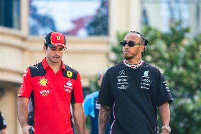 (L to R): Carlos Sainz Jr (ESP) Ferrari with Lewis Hamilton (GBR) Mercedes AMG F1. Formula 1 World Championship, Rd 4,