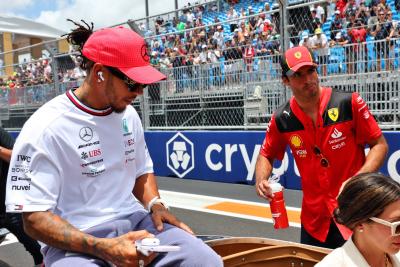 Lewis Hamilton (GBR) Mercedes AMG F1 and Carlos Sainz Jr (ESP) Ferrari on the drivers' parade. Formula 1 World