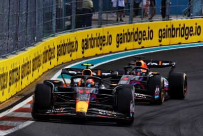 Sergio Perez (MEX) Red Bull Racing RB19 leads team mate Max Verstappen (NLD) Red Bull Racing RB19. Formula 1 World