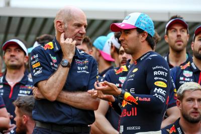 (L to R): Adrian Newey (GBR) Red Bull Racing Chief Technical Officer with Sergio Perez (MEX) Red Bull Racing. Formula 1