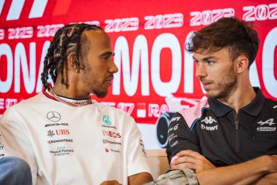 (L to R): Lewis Hamilton (GBR) Mercedes AMG F1 and Pierre Gasly (FRA) Alpine F1 Team in the FIA Press Conference. Formula