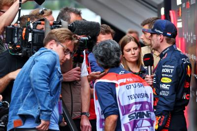 Max Verstappen (NLD) Red Bull Racing with the media. Formula 1 World Championship, Rd 8, Spanish Grand Prix, Barcelona,