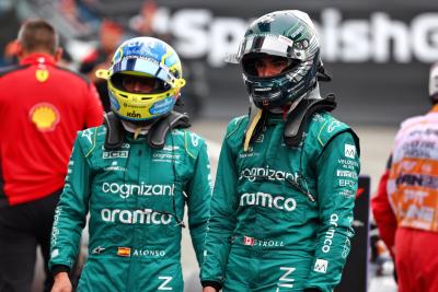 (L to R): Fernando Alonso (ESP) Aston Martin F1 Team and Lance Stroll (CDN) Aston Martin F1 Team in qualifying parc ferme.

