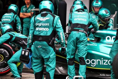 Fernando Alonso (ESP) Aston Martin F1 Team AMR23 makes a pit stop. Formula 1 World Championship, Rd 8, Spanish Grand Prix,