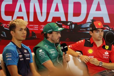(L to R): Alexander Albon (THA) Williams Racing; Fernando Alonso (ESP) Aston Martin F1 Team; and Charles Leclerc (MON)