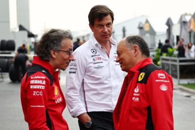 (L to R): Laurent Mekies (FRA) Ferrari Sporting Director with Toto Wolff (GER) Mercedes AMG F1 Shareholder and Executive