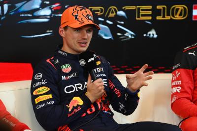 Max Verstappen (NLD) Red Bull Racing in the post qualifying FIA Press Conference. Formula 1 World Championship, Rd 10,