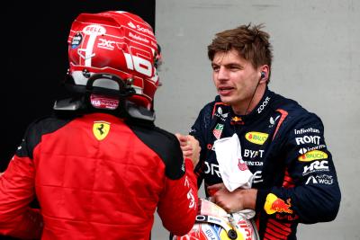 Race winner Max Verstappen (NLD) Red Bull Racing in parc ferme with second placed Charles Leclerc (MON) Ferrari. Formula 1