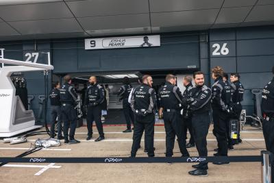 The fictional APXGP pit garages, in place for the forthcoming Apple movie Formula 1 World Championship, Rd 11, British