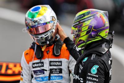 Third placed Lewis Hamilton (GBR) Mercedes AMG F1 in parc ferme with second placed Lando Norris (GBR) McLaren. Formula 1