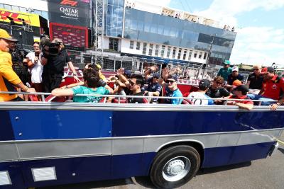 Zhou Guanyu (CHN) Alfa Romeo F1 Team and Logan Sargeant (USA) Williams Racing on the drivers' parade. Formula 1 World