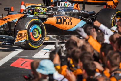 Lando Norris (GBR) McLaren MCL60, second position, in parc ferme with the team. Formula 1 World Championship, Rd 12,
