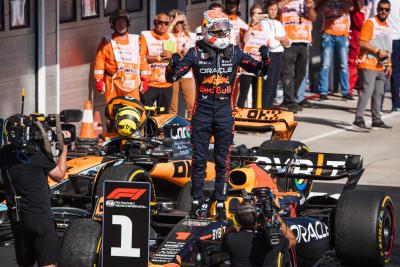 Race winner Max Verstappen (NLD) Red Bull Racing RB19 celebrates in parc ferme. Formula 1 World Championship, Rd 12,