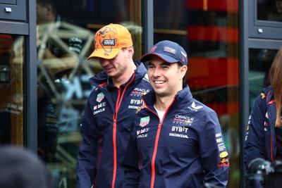 Sergio Perez (MEX) Red Bull Racing and team mate Max Verstappen (NLD) Red Bull Racing. Formula 1 World Championship, Rd