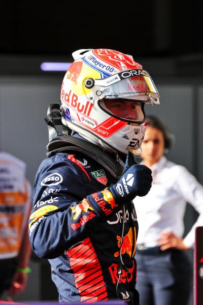 Max Verstappen (NLD) Red Bull Racing celebrates winning in Sprint parc ferme.Formula 1 World Championship, Rd 13, Belgian