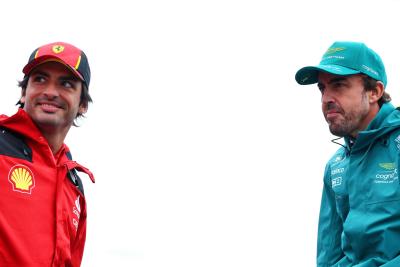 (L to R): Carlos Sainz Jr (ESP) Ferrari and Fernando Alonso (ESP) Aston Martin F1 Team on the drivers' parade. Formula 1
