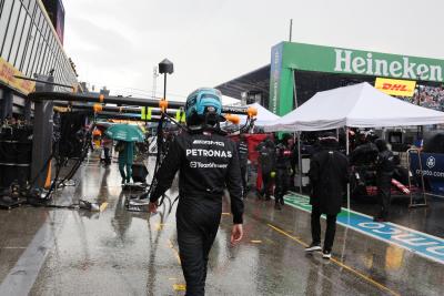 George Russell (GBR) Mercedes AMG F1 in the pits as the race is stopped. Formula 1 World Championship, Rd 14, Dutch Grand