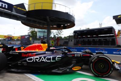 Max Verstappen (NLD) Red Bull Racing RB19 leaves the pits. Formula 1 World Championship, Rd 15, Italian Grand Prix, Monza,
