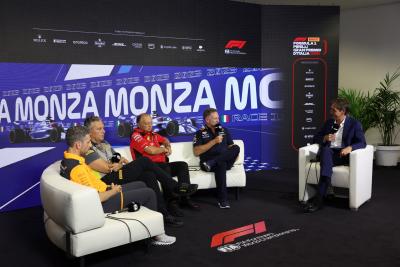 (L to R): Andrea Stella (ITA) McLaren Team Principal; Mario Isola (ITA) Pirelli Racing Manager; Frederic Vasseur (FRA)