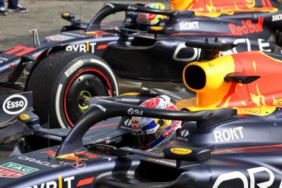 Race winner Max Verstappen (NLD) Red Bull Racing RB19 and Sergio Perez (MEX) Red Bull Racing RB19 in parc ferme. Formula 1