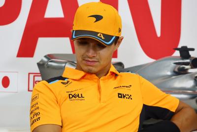 Lando Norris (GBR ) McLaren dalam Konferensi Pers FIA.Kejuaraan Dunia Formula 1, Rd 17, Grand Prix Jepang, Suzuka,