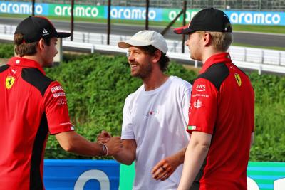 (L to R): Charles Leclerc (MON) Ferrari with Sebastian Vettel (GER) and Robert Shwartzman (RUS) / (ISR) Ferrari Reserve