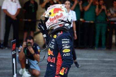 Max Verstappen (NLD) Red Bull Racing celebrates his pole position in qualifying parc ferme. Formula 1 World Championship,