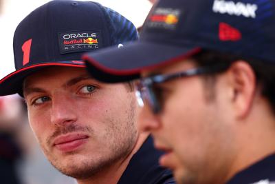 Max Verstappen (NLD) Red Bull Racing with team mate Sergio Perez (MEX) Red Bull Racing. Formula 1 World Championship, Rd