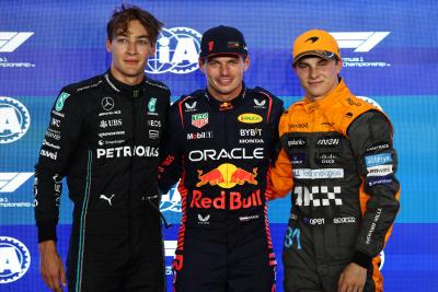 Pole position for Max Verstappen (NLD) Red Bull Racing, 2nd for George Russell (GBR) Mercedes AMG F1 and 3rd for Oscar