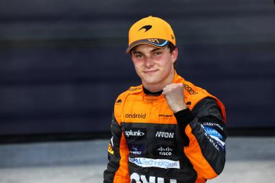Oscar Piastri (AUS) McLaren celebrates being quickest in Sprint Shootout. Formula 1 World Championship, Rd 18, Qatar Grand