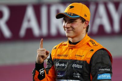 Oscar Piastri (AUS) McLaren MCL60 celebrates being fastest in Sprint Shootout. Formula 1 World Championship, Rd 18, Qatar