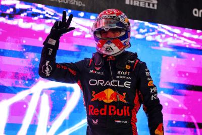 Max Verstappen (NLD) Red Bull Racing celebrates winning his third World Championship in Sprint parc ferme. Formula 1 World