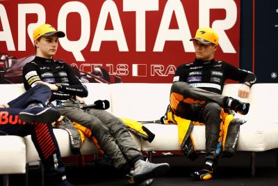 (L to R): Oscar Piastri (AUS) McLaren and Lando Norris (GBR) McLaren, in the post Sprint FIA Press Conference. Formula 1