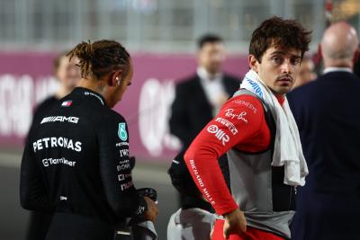 (L to R): Lewis Hamilton (GBR) Mercedes AMG F1 with Charles Leclerc (MON) Ferrari on the drivers' parade. Formula 1 World
