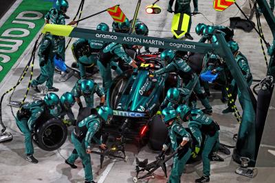Fernando Alonso (ESP) Aston Martin F1 Team AMR23 makes a pit stop. Formula 1 World Championship, Rd 18, Qatar Grand Prix,
