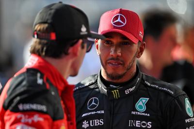Lewis Hamilton (GBR) Mercedes AMG F1 with Charles Leclerc (MON) Ferrari in qualifying parc ferme. Formula 1 World