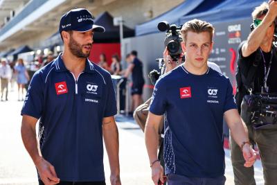 (L to R): Daniel Ricciardo (AUS) AlphaTauri with Liam Lawson (NZL) AlphaTauri Reserve Driver. Formula 1 World