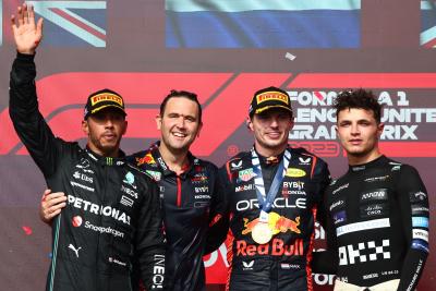 1st place Max Verstappen (NLD) Red Bull Racing RB19, with John Hammond (GBR) Red Bull RacingÂ&nbsp;Physiotherapist, 2nd place