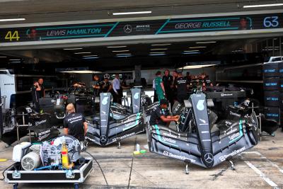 Mercedes AMG F1 build up the Mercedes AMG F1 W14. Formula 1 World Championship, Rd 21, Brazilian Grand Prix, Sao Paulo,