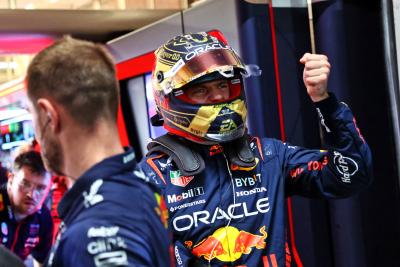 Max Verstappen (NLD) Red Bull Racing celebrates his pole position in the pits. Formula 1 World Championship, Rd 21,