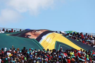 Circuit atmosphere - Ayrton Senna flag with fans in the grandstand. Formula 1 World Championship, Rd 21, Brazilian Grand